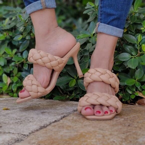 Women's Nude Double Braided Square Toe Mule Sandal - Picture 4 of 6